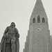 Leifur Eiríksson and the front of Hallgrímskirkja