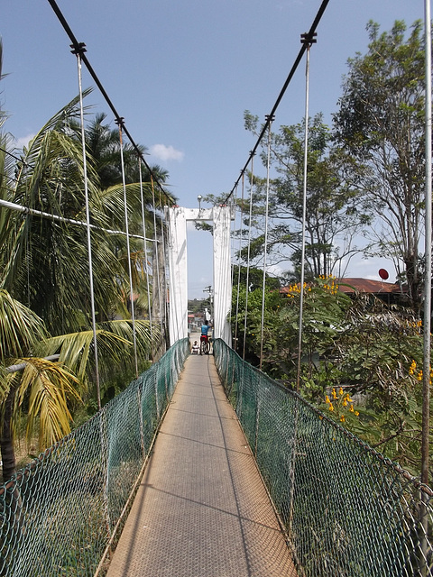 Passerelle piétonnière surplombant la rivière / Footbridge over the river.