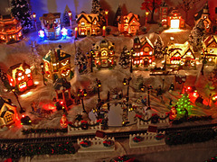 Christmas village at night close-up