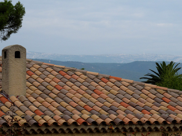 Looking across the roof to the mountains