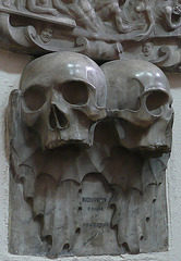 st.petrock, exeter,remains of memorial removed from st.kerrian's church here in exeter. the tomb is by weston, c.1717 and in common with other memorials by him , has a pendant scene of the last judgement