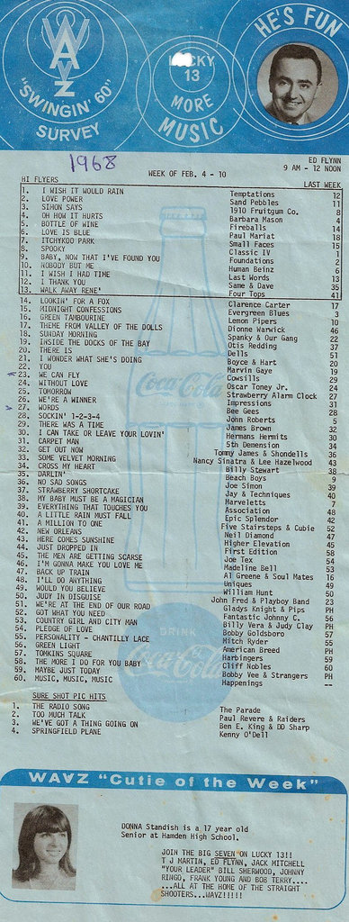 1968 WAVZ Song List #2 - View Large