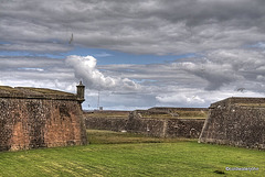 Seagulls wheeling over the great moat at Fort George