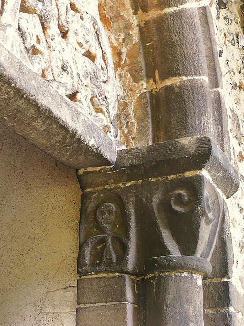 wordwell church suff. c1100 carving on the south doorway, with tympanum probably carved 50 years later