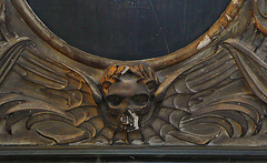 exeter cathedral,c18 winged skull tomb monument from south chancel aisle, prob. by weston