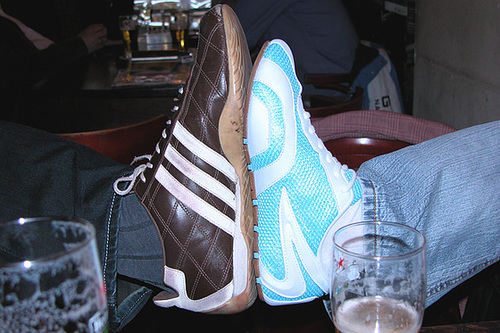 Modern shoes and  two beers