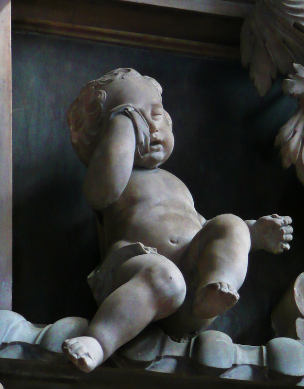 st.mary abchurch, london,crying cherub on tomb of sir patience ward of 1696, lord mayor in 1680