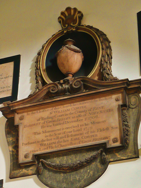 st.michael cornhill, london,monument to sir william cowper, +1706 but memorial is of 1759