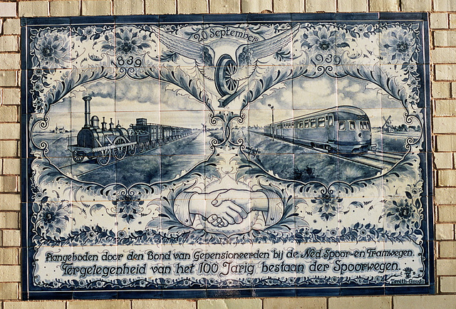 Tiles to commerate 100 years of Dutch railways in 1939 in Haarlem station