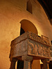 burnham deepdale church, norfolk,the c12 font stands before the c11 saxon tower arch below the triangular headed gallery door
