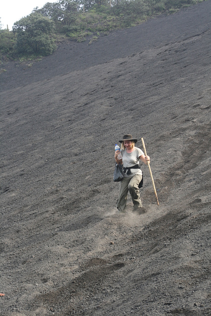 Jo "Skis" Through Volcanic Gravel