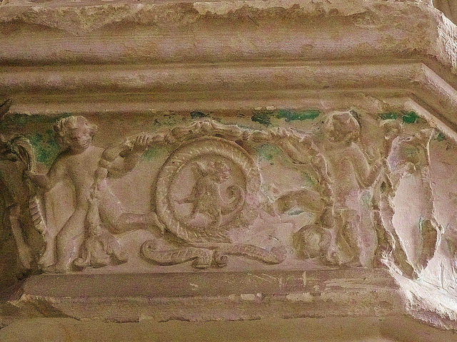 ely cathedral, putti with beast roundel,