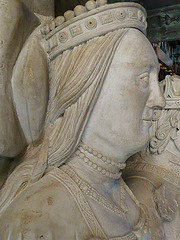 ely cathedral,tomb of john tiptoft, humanist earl of worcester and his two wives philippa and joyce. he died in 1470, beheaded. his over restored effigy sports the ss collar of the lancastrians