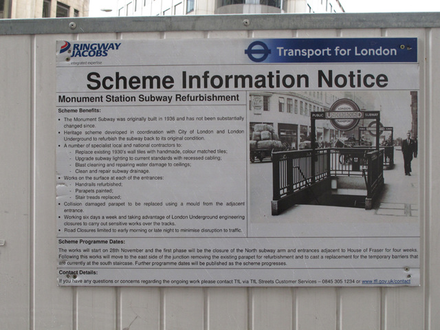 Monument Subway refurbishment