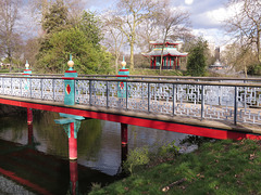 chinese temple and bridge, victoria park, east london