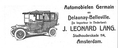 1914 Advertisement for Germain and Delaunay-Belleville automobiles by the Dutch importer J. Leonard Lang