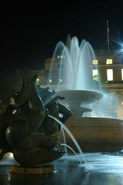 Trafalgar Square fountain at night