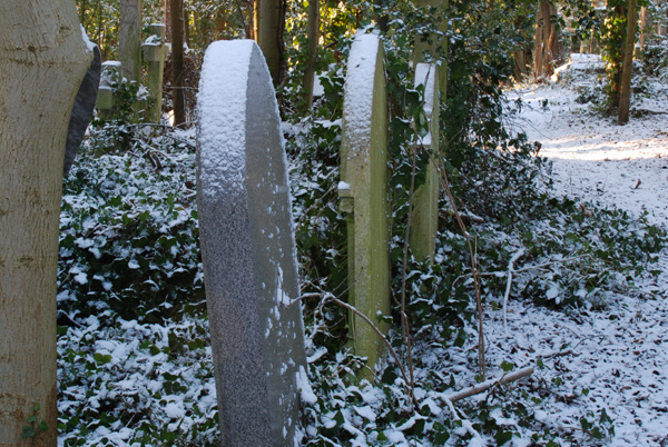 Snow on the headstones