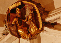 norwich cathedral, latest c15 boss from bauchon chapel vault,  here the emperor crowns the empress