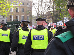 Police following the march in Malet St