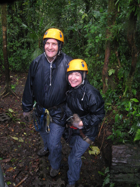 Heading off to zip-line in the rain