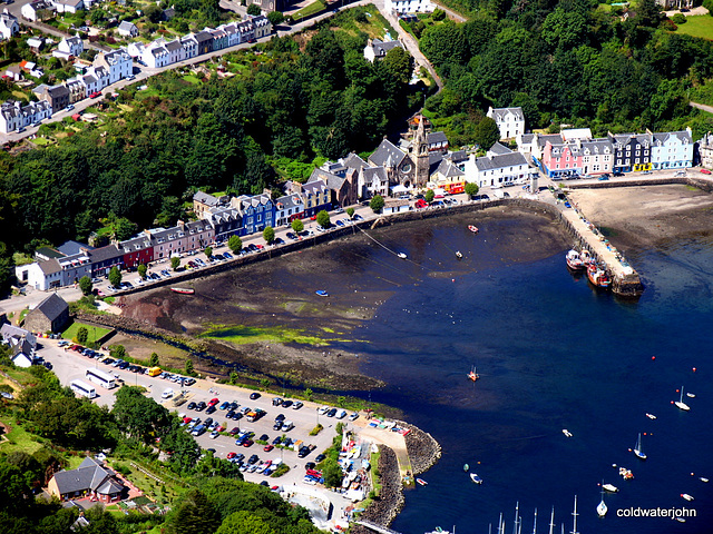 Tobermory's colour palette of a main street - aerial