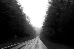 Van, road, rain, camera