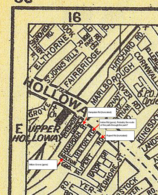 Roads formerly on site of Whittington Park