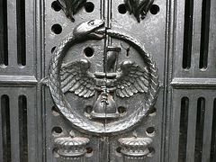 brompton cemetery, earls court,  london,doors to the catacombs below the arcades built in 1838 to baud's design