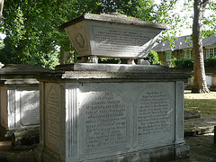 hackney churchyard, london, c19  tomb of john rivaz from 1808 and his wife catherine. various other family members get a mention, and on top is the memorial to  lieut. francis clifton rivaz of the 1st bombay fusileers [sic], died in the red sea 1855