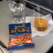 Meals on the plane: Whisky, water and Cheesy Sticks!