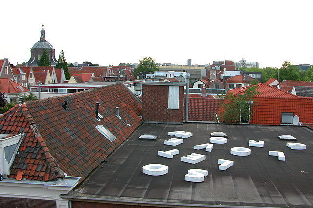 Leiden, the Netherlands with a message for Google Earth and the planes bound for Schiphol Airport (AMS)