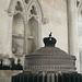 peterborough cathedral,c19 gurney stove and late c13 piscina at east end of south chancel aisle