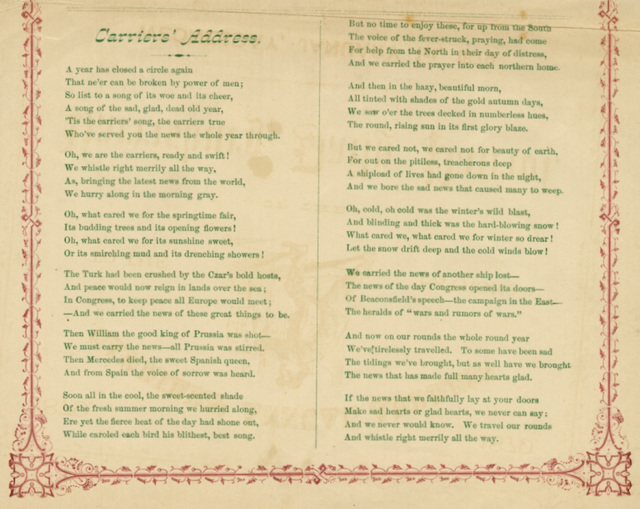 Carriers' Address, Harrisburg Daily Patriot, 1879 (Bottom Half)