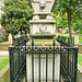 st.botolph bishopsgate, london,tomb of william rawlins in graveyard , 1838. note heraldic and funerary details on railings