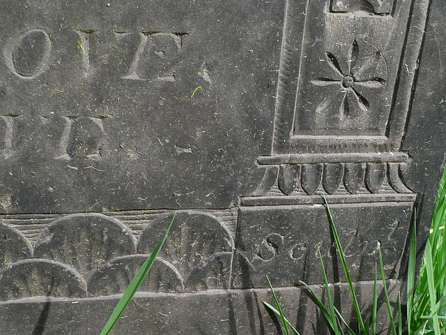 st.mary, walthamstow, london, c19,detail of slate gravestone of elizabeth ward, carved in 1825 by holt of spratton near northampton