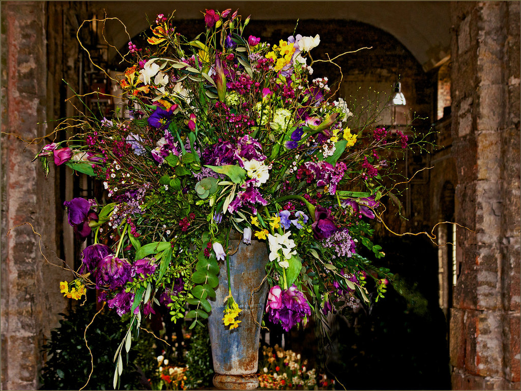 Spring flower bouquet in an old palace