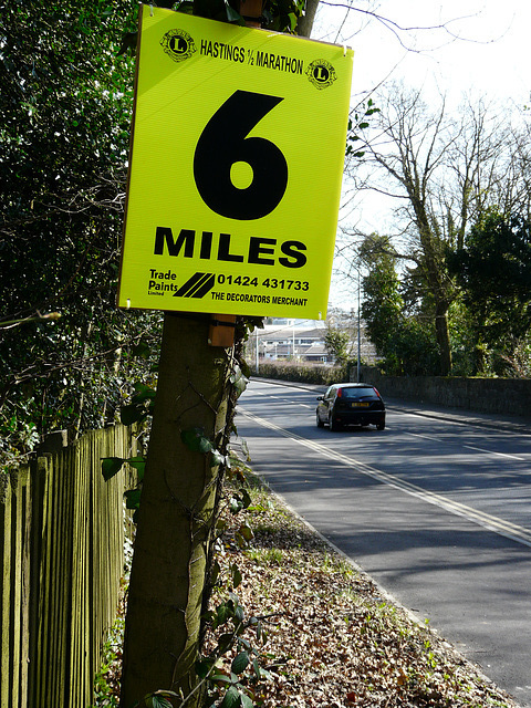 1/2 Way Marker of the Hastings 1/2 Marathon