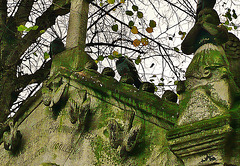 brompton cemetery, earls court,  london,wooley mausoleum of 1899; real pigeons amidst the stone doves