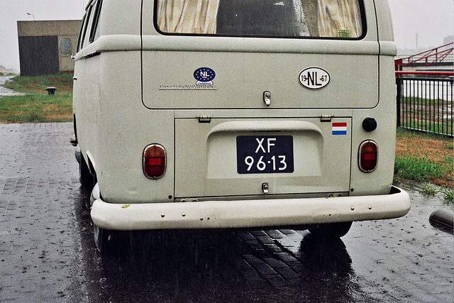 1967 Volkswagen camper van in the rain