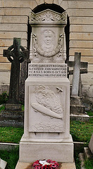 brompton cemetery, earls court,  london,tomb of lieut. rex warneford, 1915, got the v.c. for shooting a zeppelin down from an aeroplane, later dying in a flying accident