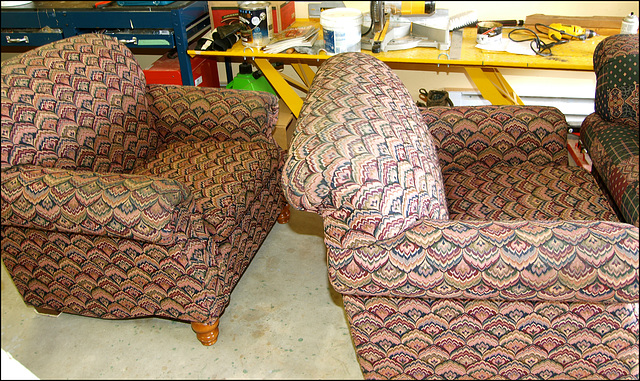 Our old furniture is for sale. Two chairs and a chesterfield.
