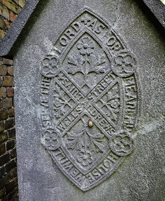 brompton cemetery, london,as for me and my house we will serve the lord, vesica from the side of  a memorial to a member of the  confraternity of men and women of st.andrews, wells st.