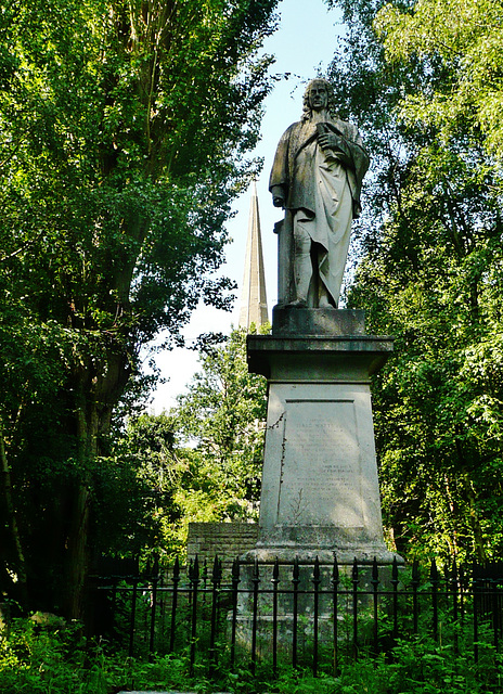 abney park cemetery, stoke newington, london,statue to dr.watts, the writer of hymns who lived with the family who owned the house here , made by baily in 1845