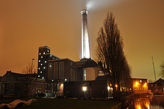 Night shot of the power plant in Leiden