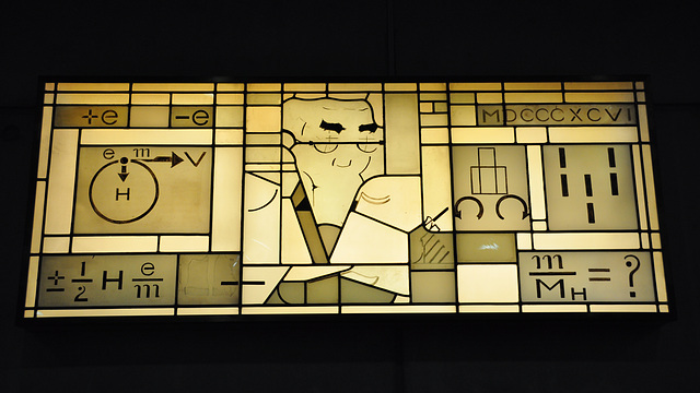 Stained-glass window depicting prof. Hendrik Lorentz