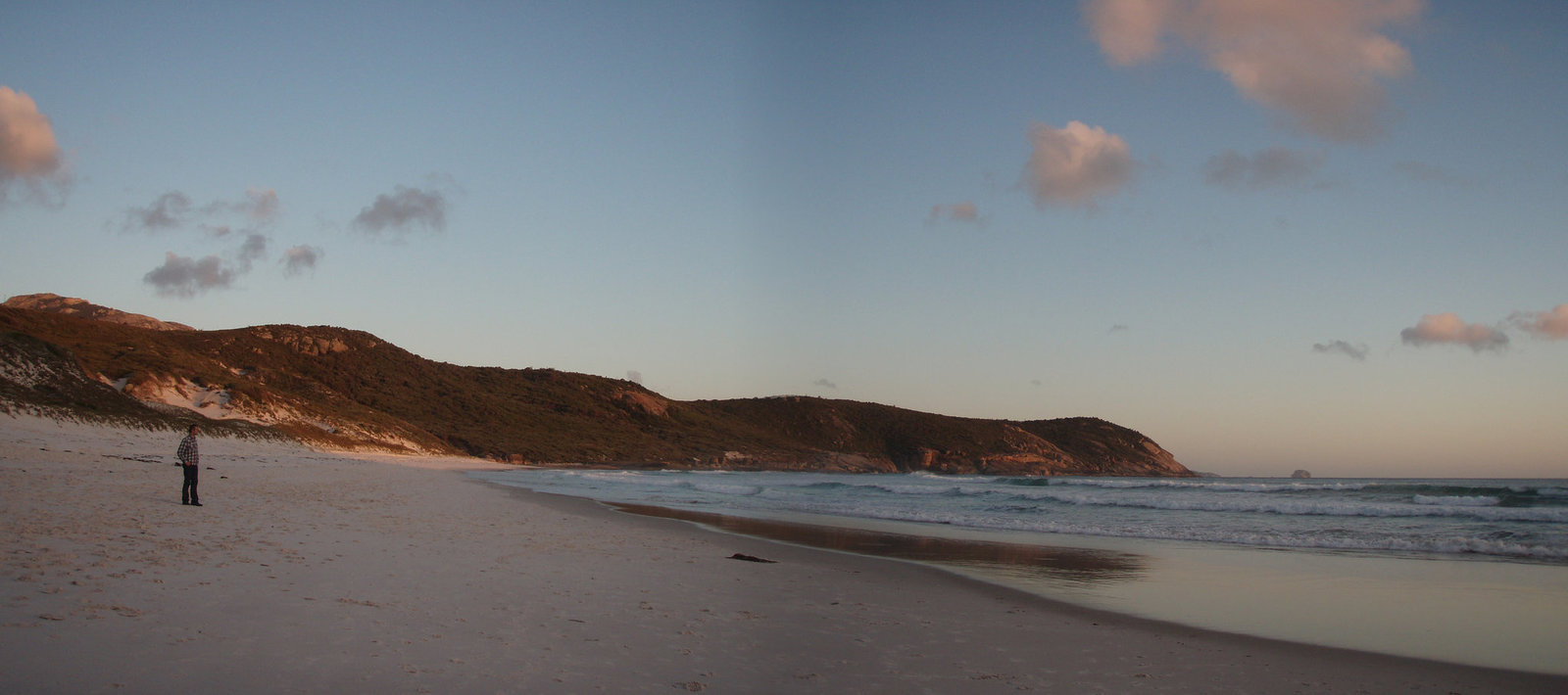 Ad on Squeaky Beach at sunset