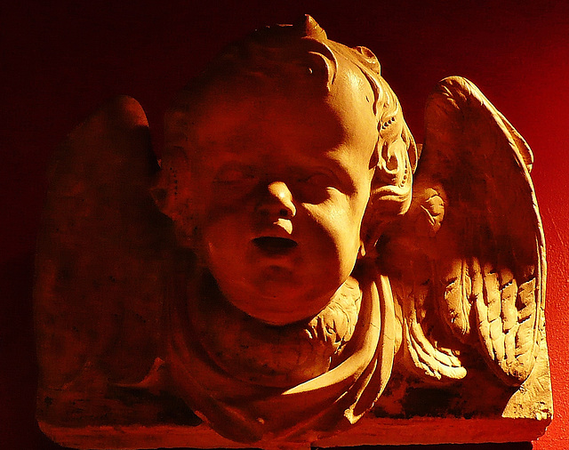 all hallows barking, london, cherub from an c18 tomb, now in the crypt