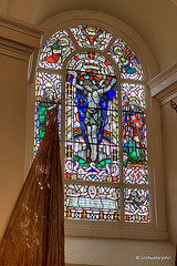 Stained glass window with the only bagpipe-playing angel in Christendom! (top right)