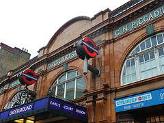 earls court station, london,station entrance on earls court rd. rebuilt in 1915 by h.w.ford for the great northern, piccadilly and brompton railway.